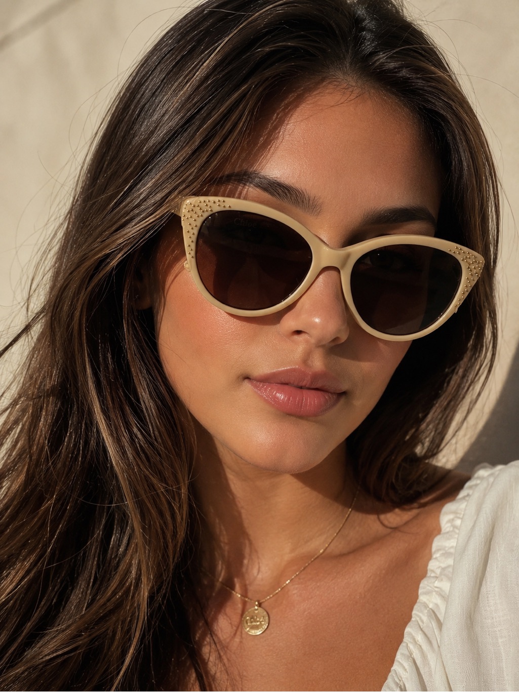 Chloe Ce627s Beige Cat-Eye Sunglasses New